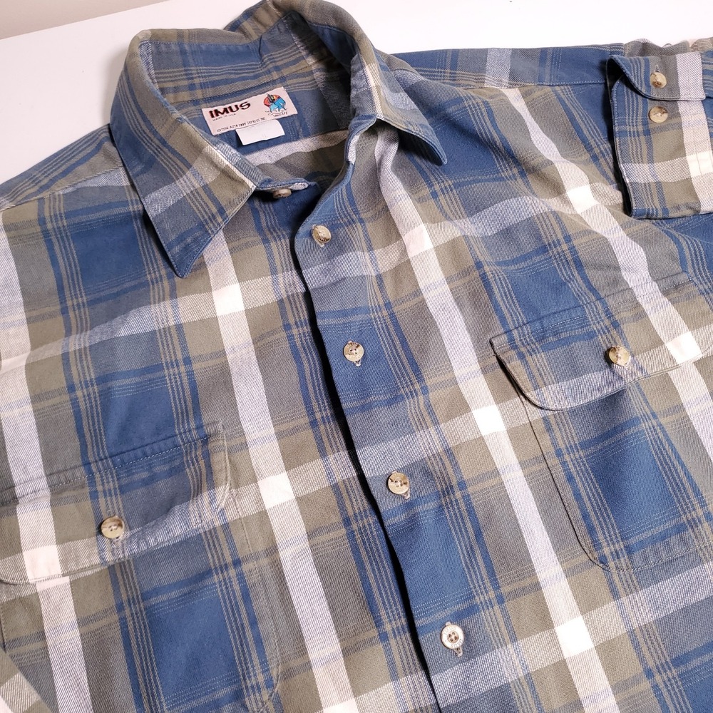 Vintage Mens XL 1994 Made In USA Imus Santa Fe Flannel Button Shirt Plaid